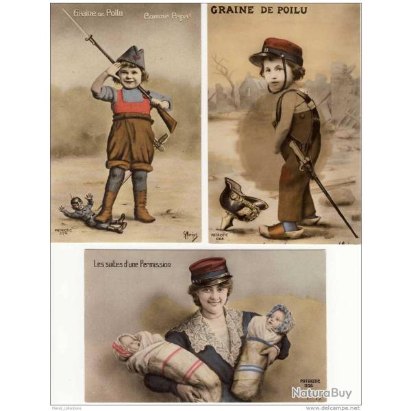 Lot de 5 CPA S�rie PATRIOTIC Morinet Graine de poilu Enfants Guerre 1914-18