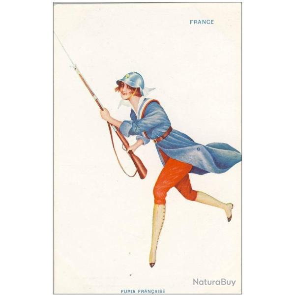 CPA illustr�e SAGER Xavier Femme soldat France Guerre