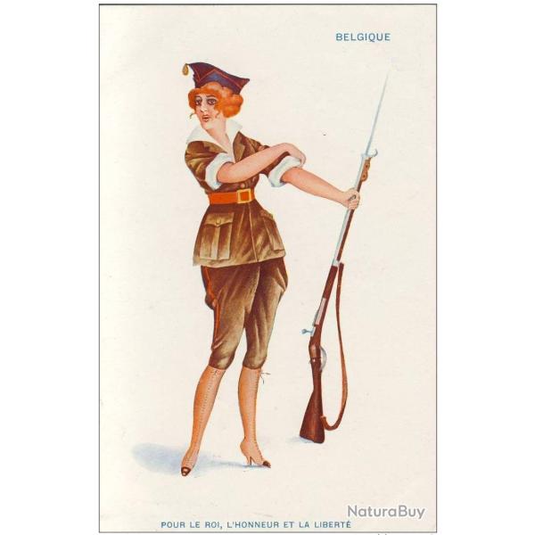 CPA illustr�e SAGER Xavier Femme soldat Belgique Guerre