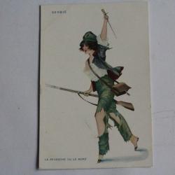 CPA illustr&eacute;e SAGER Xavier Femme soldat Serbie Guerre