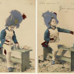 2 CPA militaria Patriotique enfant d&eacute;guis&eacute; soldat