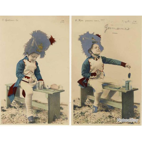 2 CPA militaria Patriotique enfant d�guis� soldat