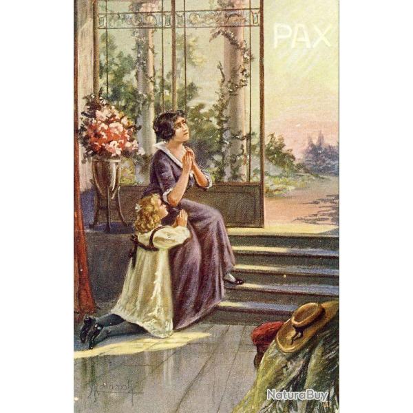 Carte postale Illustrateur (Italien) PAX Guerre 1914-18 Pri�re ciel Paix