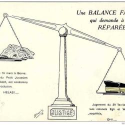 Illustrateur SALVIC Justice Balance fauss&eacute;e Suisse Guerre