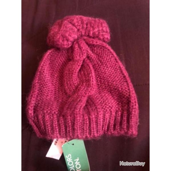 1 bonnet enfant 12 / 18 mois violet pompon  benetton