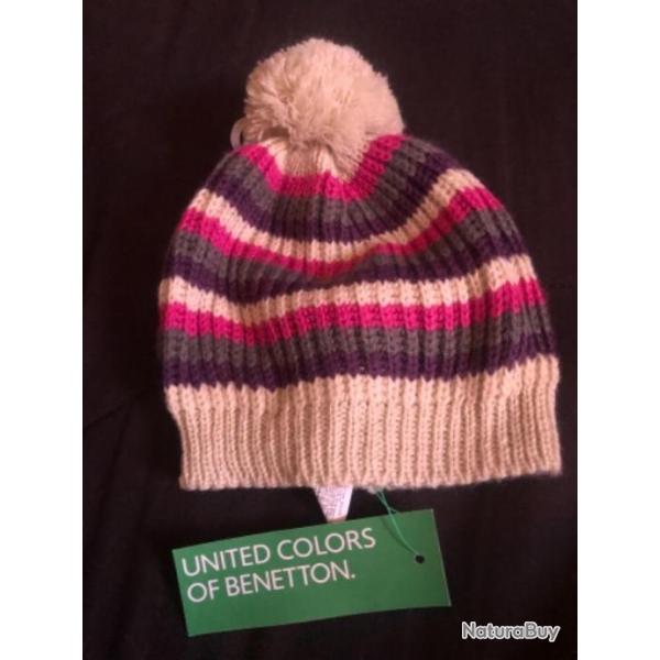 1 bonnet enfant 12 / 18 mois rose violet pompon  benetton