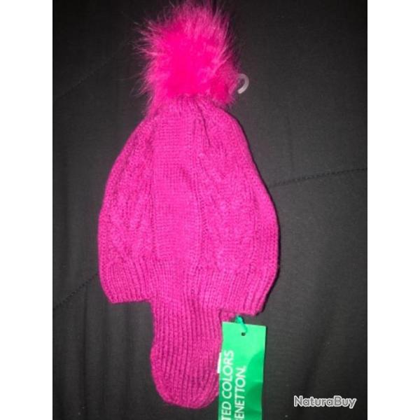 1 bonnet enfant 12 / 18 mois violet clair pompon  benetton