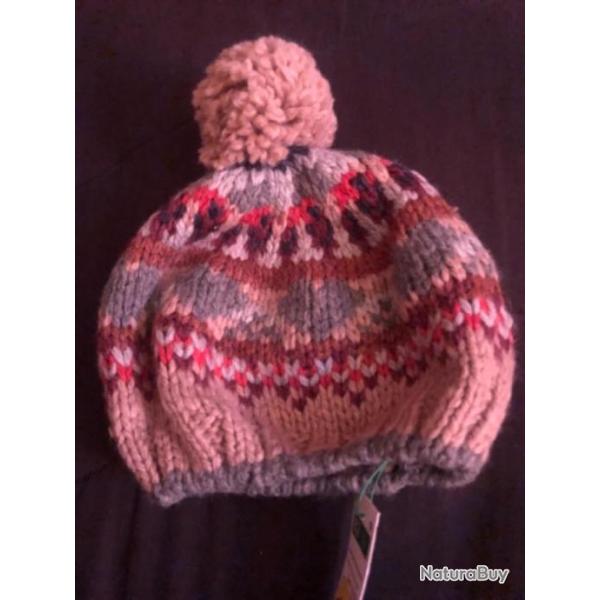 1 bonnet enfant 12 / 18 mois beige bleu pompon  benetton