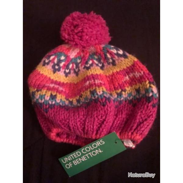 1 bonnet enfant 12 / 18 mois rose bleu pompon  benetton