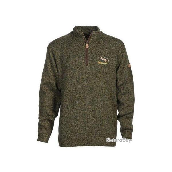 Pull de chasse col zipp� kaki broderie Sanglier Percussion