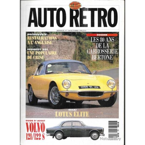auto r�tro 146 , 80 ans de la carrosserie bertone, essai lotus �lite, volvo 121/122 s, peugeot 201