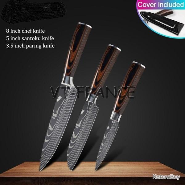 Set Couteau Japonais Pro Santoku Style Damas, Modele: 3pcs-Set 2
