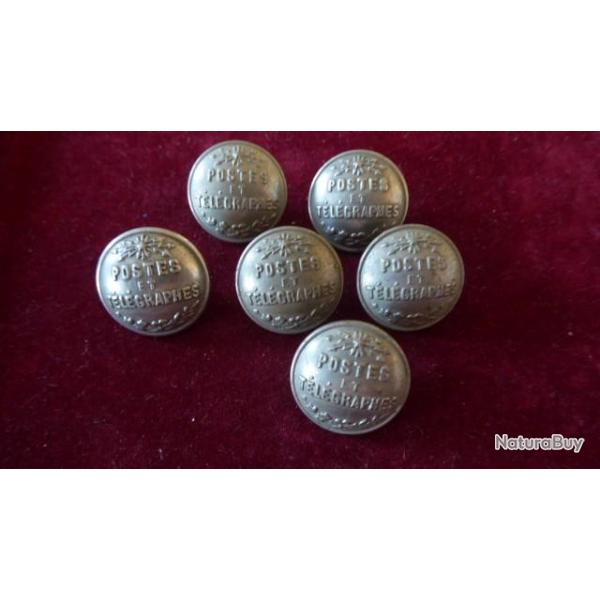 6 PETITS BOUTONS POSTES ET TELEGRAPHES  ANCIENS