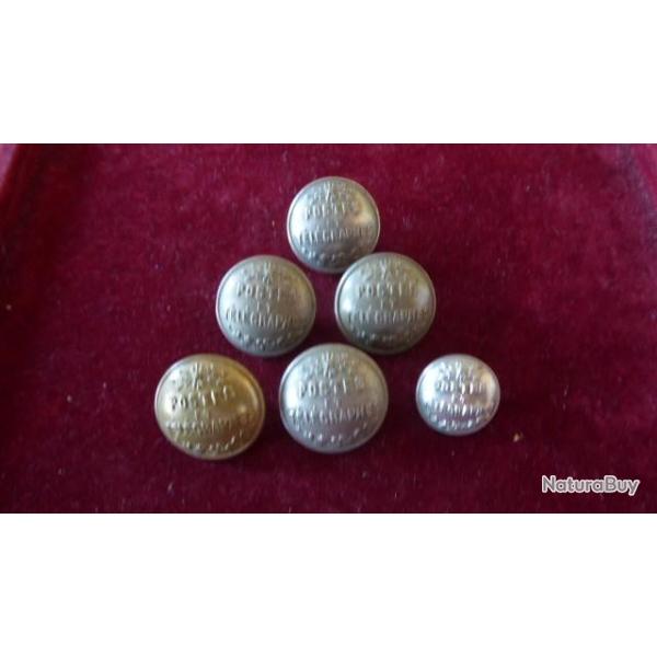 6 DIVERS BOUTONS POSTES ET TELEGRAPHES  ANCIENS