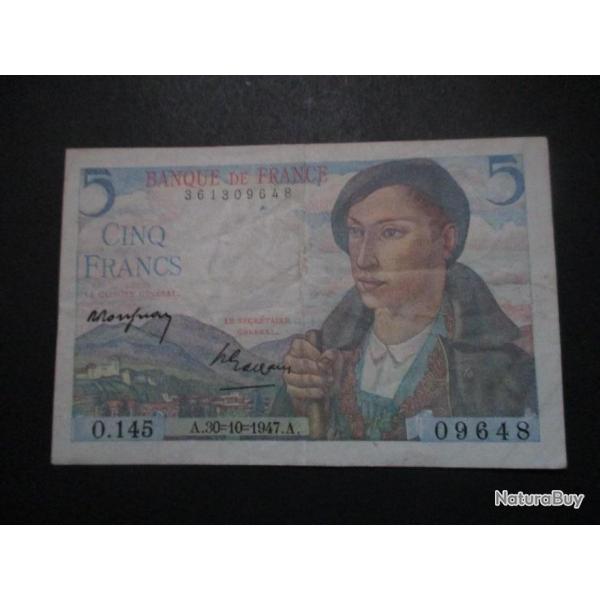 Billet de banque Cinq Francs "BERGER"