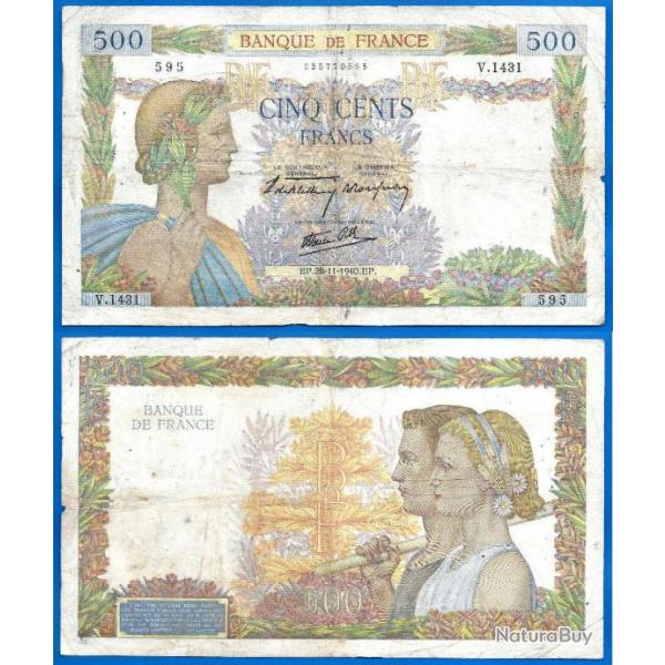 France 500 Francs 1940 La Paix Grand Billet Europe Frc Frcs