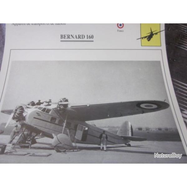 FICHE  AVIATION  TYPE TRANSPORT ET DE LIAISON  /  BERNARD 160    FRANCE