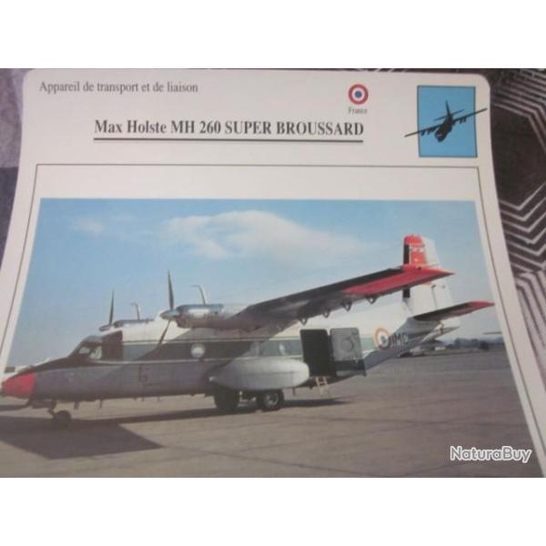 FICHE  AVIATION  TYPE TRANSPORT ET DE LIAISON  /  MAX HOLSTE MH 260 SUPER BROUSSARD   FRANCE