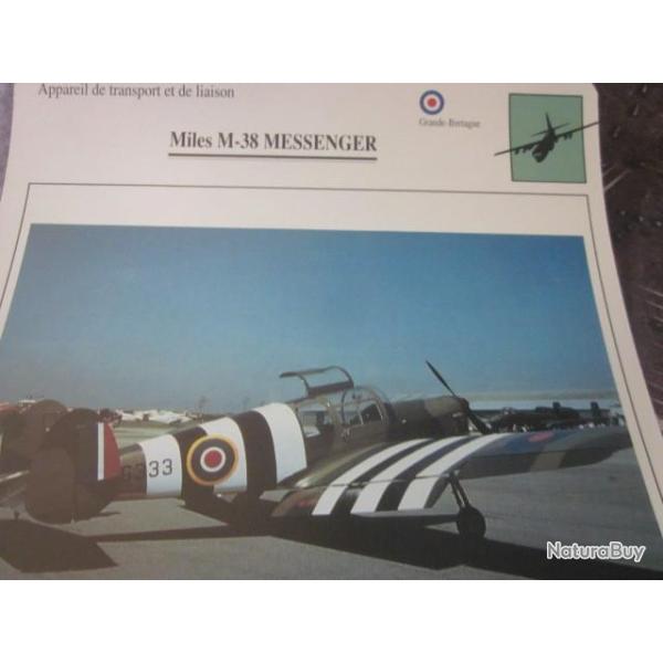 FICHE  AVIATION  TYPE TRANSPORT ET DE LIAISON  /  MILES M 38 MESSENGER  G BRETAGNE