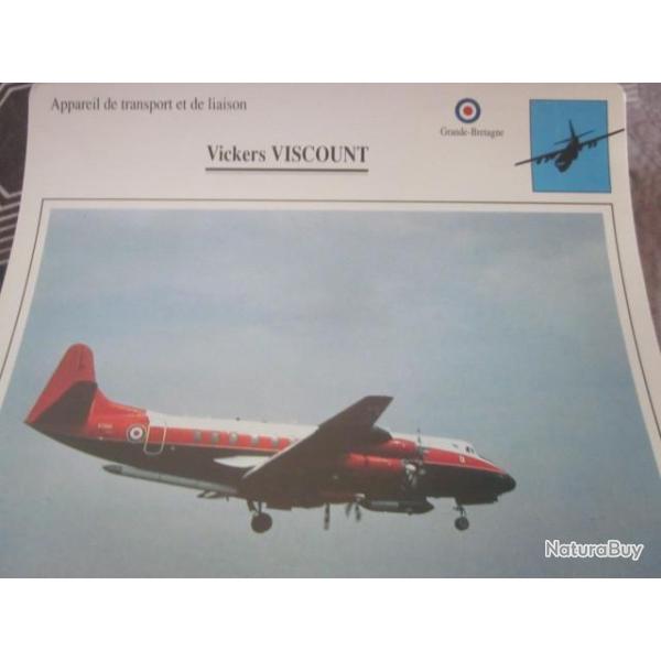 FICHE  AVIATION  TYPE TRANSPORT ET DE LIAISON  /  VICKER VISCOUNT   G BRETAGNE