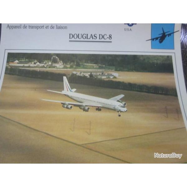 FICHE  AVIATION  TYPE TRANSPORT ET DE LIAISON  / DOUGLAS DC 8   USA