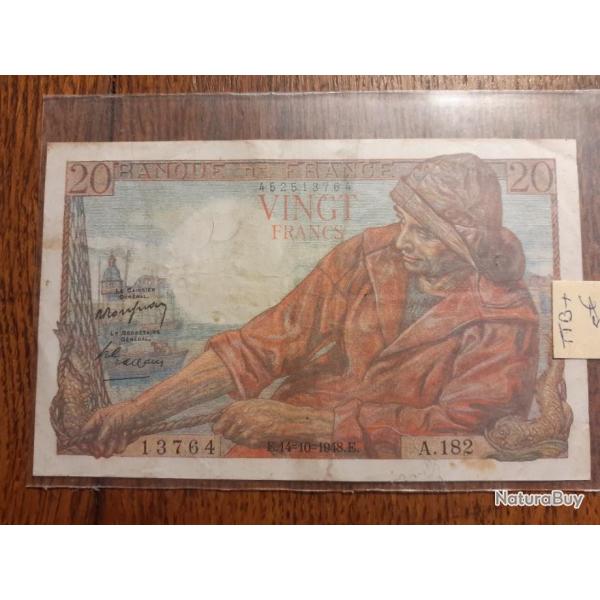 20 francs p�cheur du 14/10/1948 A . 182 en ttb+Pas de d�chirure. Petite rousseur