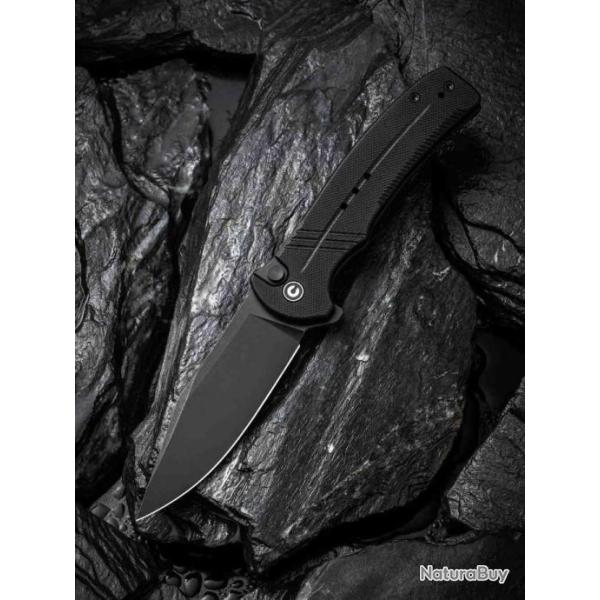 Couteau CIVIVI Cogent Black Button Lock Manche G10 Lame Acier 14C28N Plain IKBS Clip CIVC20038D1