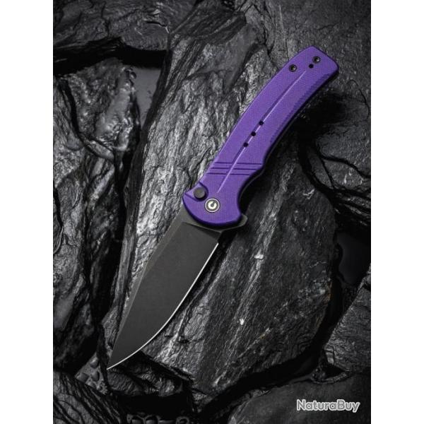 Couteau CIVIVI Cogent Purple Button Lock Manche G10 Lame Acier 14C28N Plain IKBS Clip CIVC20038D2