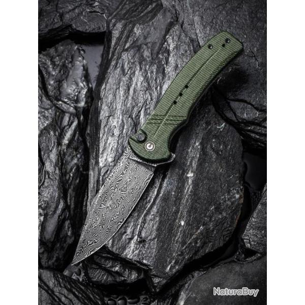 Couteau CIVIVI Cogent Damas Button Lock Manche Green Micarta IKBS Clip CIVC20038DDS1