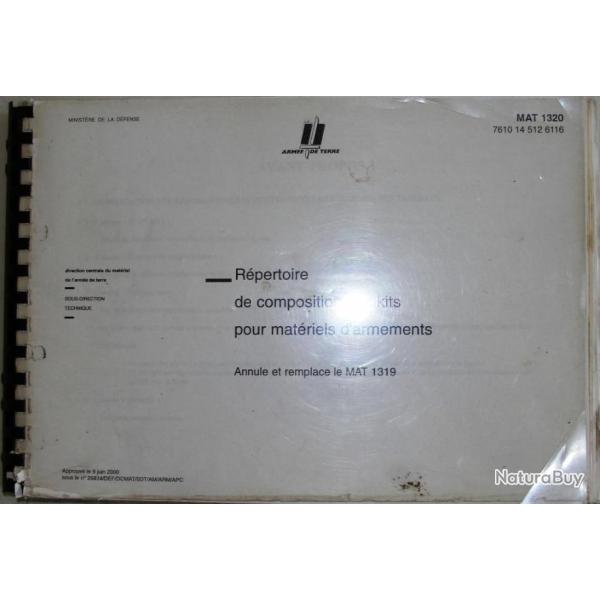 MAT 1320 REPERTOIRE DE KIT POUR MATERIELS ARMEMENTS unites collectives UC accessoires