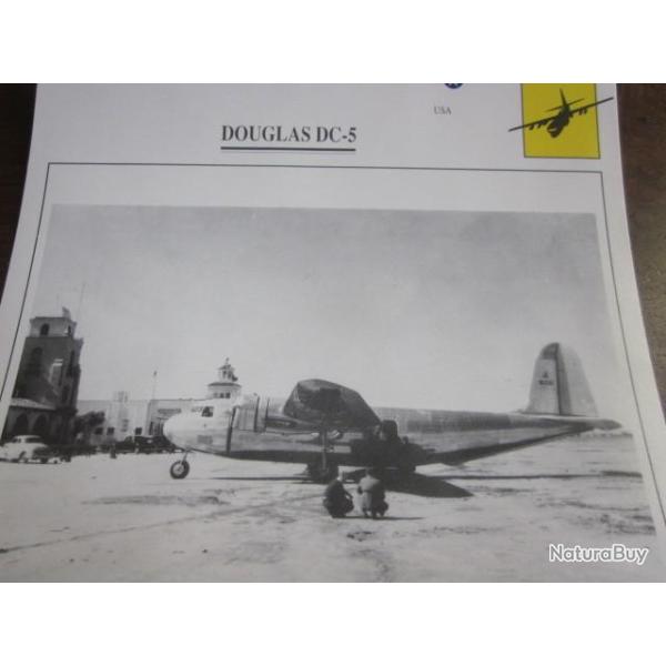 FICHE  AVIATION  TYPE TRANSPORT ET DE LIAISON  /  DOUGLAS  DC 5   USA
