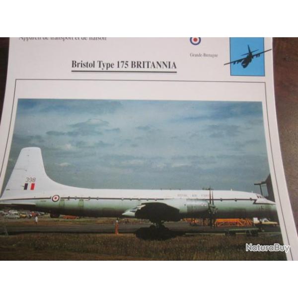 FICHE  AVIATION  TYPE TRANSPORT ET DE LIAISON  / BRISTOL TYPE 175 BRITANNIA