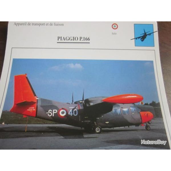FICHE  AVIATION  TYPE TRANSPORT ET DE LIAISON  / PIAGGO P 166  ITALIE