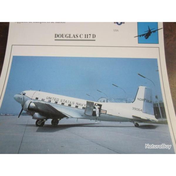 FICHE  AVIATION  TYPE TRANSPORT ET DE LIAISON  / DOUGLAS C 117 D  USA