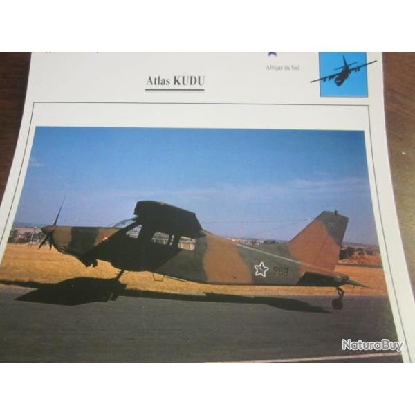 FICHE  AVIATION  TYPE TRANSPORT ET DE LIAISON  / ATLAS KUDU   AFRIQUE DU SUD