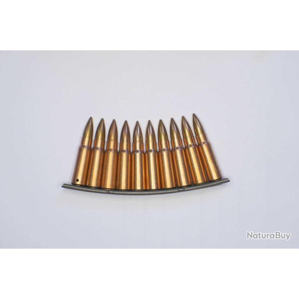 Lame chargeur  + 10 cartouches laiton AK 47 ou SKS inerte de manipulation