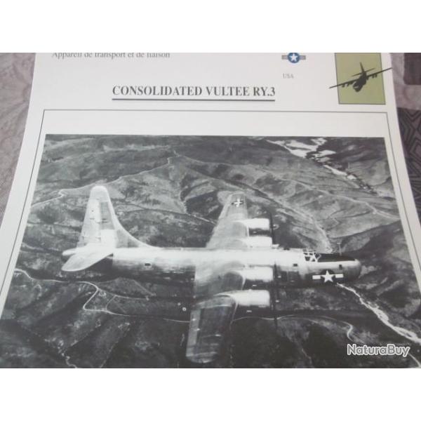 FICHE  AVIATION  TYPE TRANSPORT ET DE LIAISON  /  CONSOLIDATED  VULTEE RY 3    USA