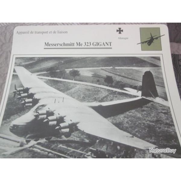 FICHE  AVIATION  TYPE TRANSPORT ET DE LIAISON  /  MESSERSCHMITT  Me 323 GIGANT   ALLEMAGNE