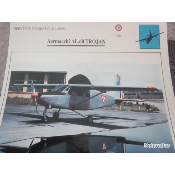 FICHE  AVIATION  TYPE TRANSPORT ET DE LIAISON  /  AERMACCHI  AL 60 TROJAN   ITALIE