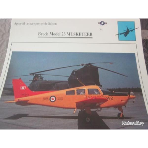 FICHE  AVIATION  TYPE TRANSPORT ET DE LIAISON  / BEECH MODEL 23 MUSKETEER  USA