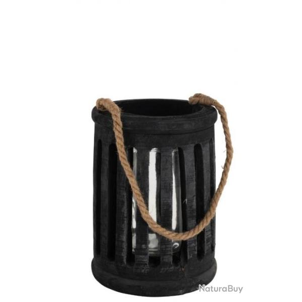 LANTERNE CYLINDRIQUE EN BOIS NOIR