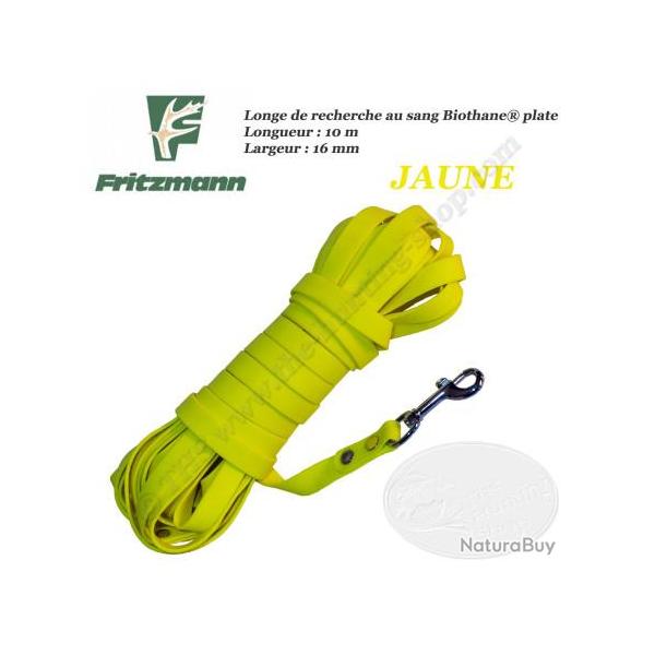 FRITZMANN Longe de recherche au sang Biothane PLATE Orange, Jaune ou Mixte 10 m�tres Jaune