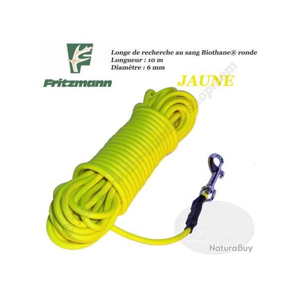 FRITZMANN Longe de recherche au sang Biothane RONDE Orange ou Jaune 10 m�tres Jaune