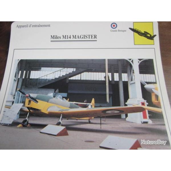 FICHE  AVIATION  TYPE  APPAREIL D ENTRAINEMENT   / MILES M14 MAGISTER    G BRETAGNE
