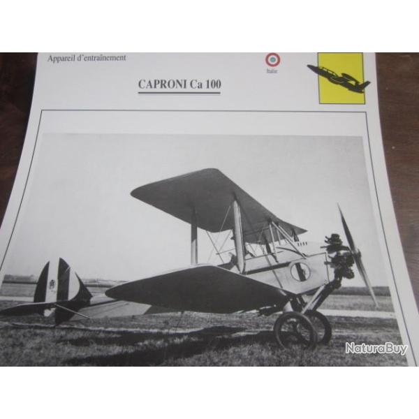FICHE  AVIATION  TYPE  APPAREIL D ENTRAINEMENT   / CAPRONI  Ca 100   ITALIE