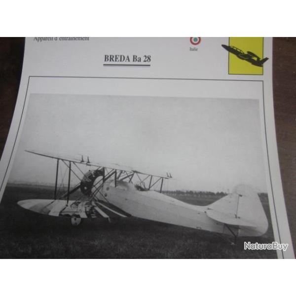 FICHE  AVIATION  TYPE  APPAREIL D ENTRAINEMENT   / BREDA Ba 28  ITALIE