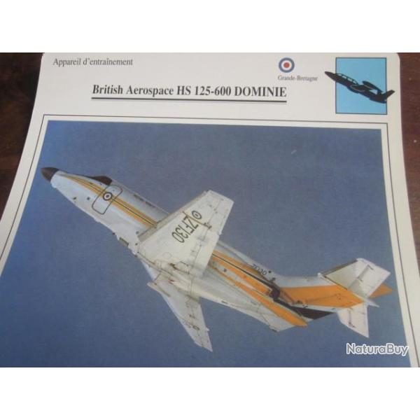 FICHE  AVIATION  TYPE  APPAREIL D ENTRAINEMENT   / BRITISH AEROSPACE HS 125 600 DOMINIE G BRETAGNE