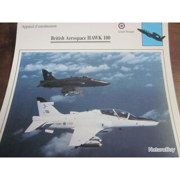 FICHE  AVIATION  TYPE  APPAREIL D ENTRAINEMENT   / BRITISH AEROSPACE  HAWK 100    G BRETAGNE