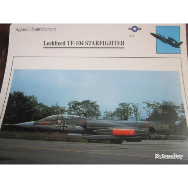 FICHE  AVIATION  TYPE  APPAREIL D ENTRAINEMENT   / LOCKHEED TF 104 STARFIGHTER  USA