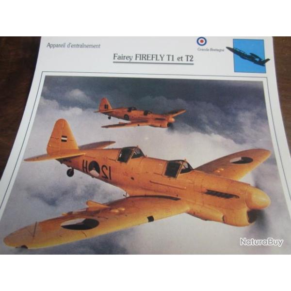 FICHE  AVIATION  TYPE  APPAREIL D ENTRAINEMENT   / FAIREY FIREFLY T1 T2 G BRETAGNE